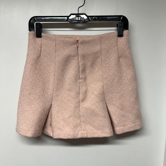 C&A Duda Beat Pink Tweed Pleated Mini Skirt Size Small Preppy Rosa Boucle - Picture 4 of 11